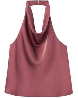Mango Satin Draped Halter Neck Sleeveless Tank Top - Purple