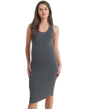 Hello Miss Maternity Ribbed Sleeveless Bodycon Tank Dress - Blue