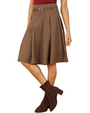 Yumi' Pleated Midi Skirt With Belt - Brown