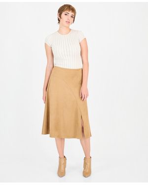 Guess Jennie A-line High-waisted Front Slit Suede Midi Skirt - Natural
