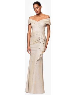 Xscape Metallic Off-the-shoulder Ruffled Gown - White