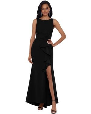 B & A by Betsy and Adam Betsy & Adam Petite Ruffled Boat-neck Gown - Black
