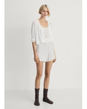Mango Openwork Detail Pajama Cardigan - White