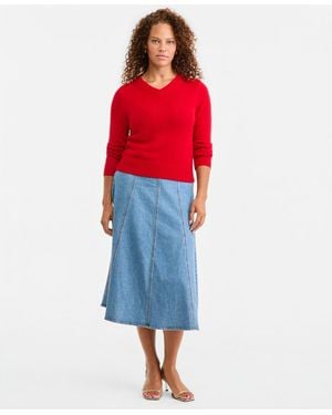 On 34th Denim A-line Midi Skirt - Red