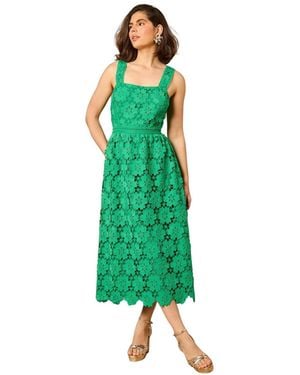 Oasis Floral Lace Square Neck Midi Dress - Green