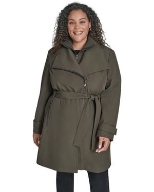 Calvin Klein Plus Size Belted Long-sleeve Wrap Coat - Gray