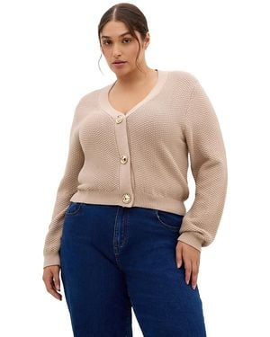 City Chic Plus Size Bella V-neck Long-sleeve Textured-knit Cardigan - Blue