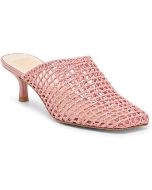 Dolce Vita Pozey Woven Raffia Square Toe Kitten Heel Mule Pumps - Pink