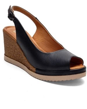 Forever & Always Shoes Helina Leather Wedge Sandal - Blue