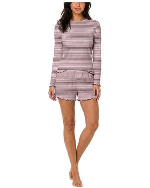 Roudelain Boat Neck Long-sleeve Top & Shorts - Pink