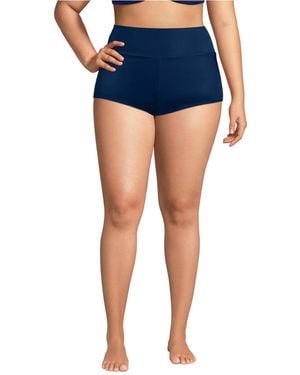 Lands' End Tugless High Waisted Swim Boy Shorts - Blue