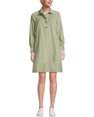 Lands' End Wide Wale Cord Popover Long Sleeve Shirt Dress - Green