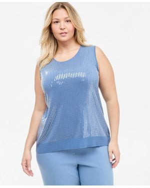 Anne Klein Plus Size Scoop Neck Sequin Sleeveless Tank - Blue