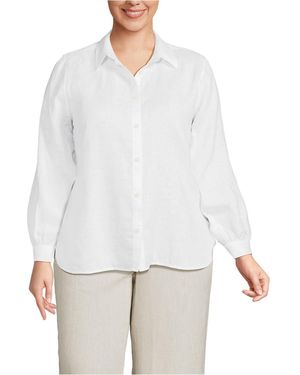 Lands' End Plus Size Linen Long Sleeve Feminine Shirt - White