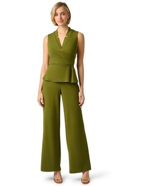 Adrianna Papell Knit Crepe Peplum Jumpsuit - Green