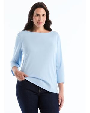 Rafaella Plus Size Boat Neck Pull-on Top - Blue