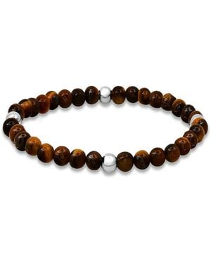 Steeltime Sterling Silver And Tiger Eye Beaded Stretch Bracelet - Brown