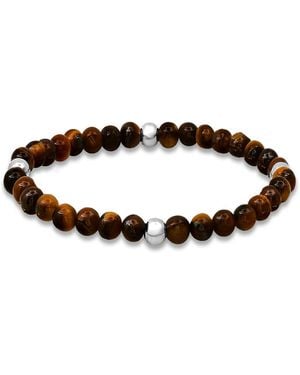 Steeltime Sterling Silver And Tiger Eye Beaded Stretch Bracelet - Brown