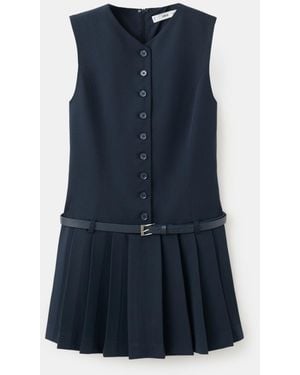 Mango Belt Pleated Dress - Blue