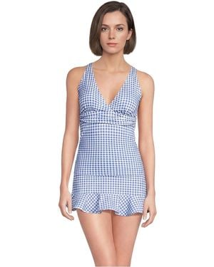 Lands' End V-neck Plunge X Back Tankini Top - Blue