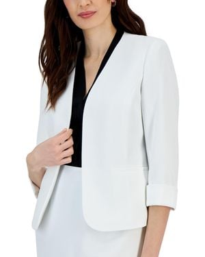 Kasper Stretch Crepe Open-front Roll-sleeve Jacket - White