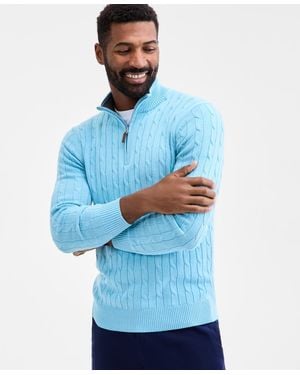 Club Room Cable Knit Quarter-zip Cotton Sweater - Blue