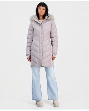 Michael Kors Hooded Faux-fur Trim Puffer Coat - Blue