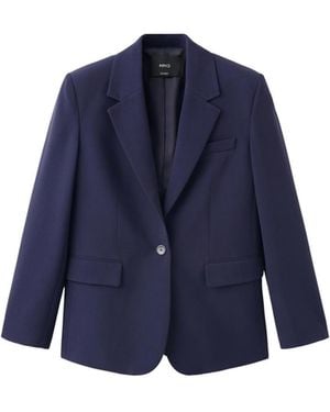 Mango Straight Work Blazer With Flap Pockets - Blue
