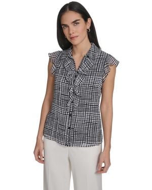 Calvin Klein Petite Collared Neck Short-sleeve Top - Blue