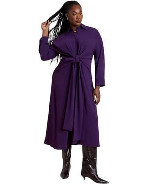 Eloquii Drapey Faux Leather Mini Dress - Purple