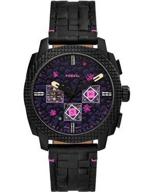Fossil Minecraft Quartz The End Leather Watch 44mm - Black