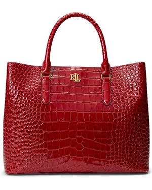 Ralph Lauren Marcy Large Embossed Leather Satchel Bag - Red
