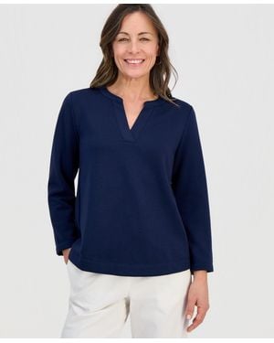 Style & Co. Petite Luxlounge Bracelet-sleeve Fleece Top - Blue