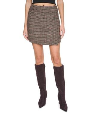 DKNY Plaid High Waist Wrap Mini Skirt - Gray