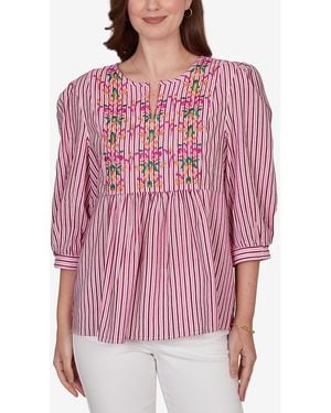 Ruby Rd. Plus Size Embroidered Placket Stripe Top