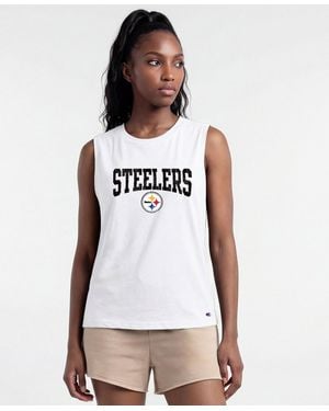 Champion Pittsburgh Steelers Distressed Crewneck Cotton-blend Tank Top - White