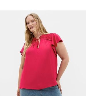 City Chic Plus Size Drama Queen Short Sleeve Shirt - Red