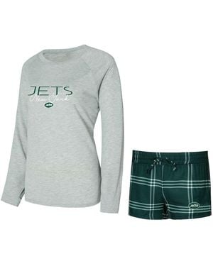 Concepts Sport 2-piece Green/gray New York Jets Petition Raglan Long Sleeve Top And Shorts Set - Blue