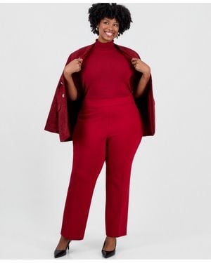 Anne Klein Plus Size Slash Pocket Straight-leg Trouser - Red