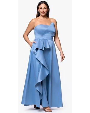 Xscape Plus Size A-line Asymmetrical Neck Ball Gown - Blue