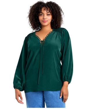 Avenue Plus Size Scallop Trim Peasant Blouse - Green