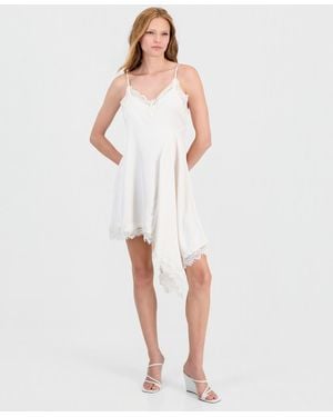 BarIII Asymmetrical Satin Slip Dress - White