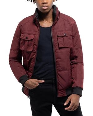 Xray Jeans Hooded Puffer Jacket With Patch Chest Pockets - Red