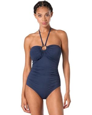 MICHAEL Michael Kors Halter Ruched One-piece Swimsuit - Blue