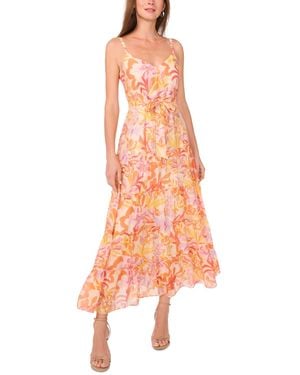 Msk Printed-chiffon Tie-waist Tiered Maxi Dress - Orange