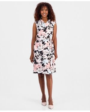 Kasper Floral Cowlneck Sheath Dress - White