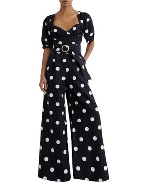 Reiss Brook Linen Polka-dot Wide-leg Jumpsuit - Blue