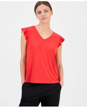 Anne Klein Essentials Ruffled Sleeveless Top - Red