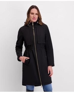 Kensie Shirttail Cinched Waist Hooded Softshell - Black