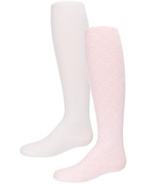 Memoi Girls' 2 Pair Pack Nylon Heart Tights - Pink